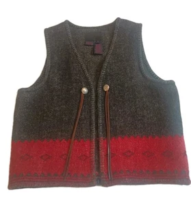 Ralph Lauren Wool Vest Womens Sz S Southwest Navajo Concho Buttons Gray Red Flaw - Picture 1 of 9
