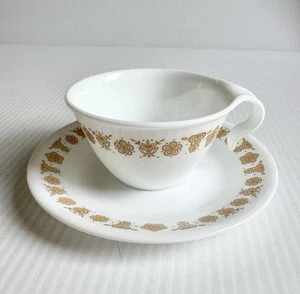 Vintage Corelle von Corning Schmetterling Gold Kaffee Tee Tasse mit Haken Griff & Untertasse - Bild 1 von 5