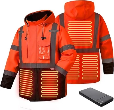 ANSI Class 3 Heated Safety Jacket - Parka Style - Orange Material 3M Reflective - Image 1 of 4