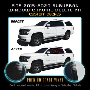 Fits 15-20 Suburban Window Trim Vinyl Chrome Delete Blackout Kit - Gloss Black - Picture 1 of 4