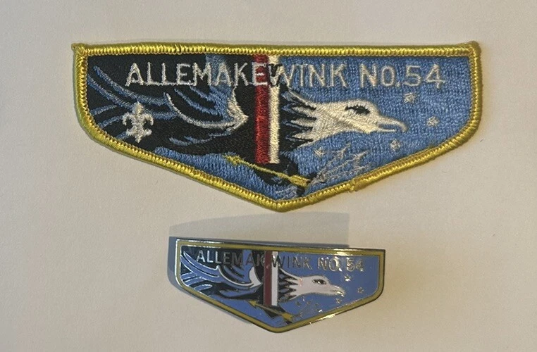 OA SCOUTING AMERICA PATCH ALLEMAKEWINK LODGE 54 FLAP AND NECKERCHIEF SLIDE RARE - Image 1 of 1