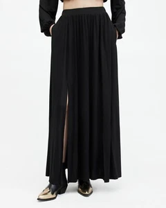 All Saints Womens Maxi Skirt Black Casandra Draped Lightweight High Rise Viscose - Picture 1 of 5