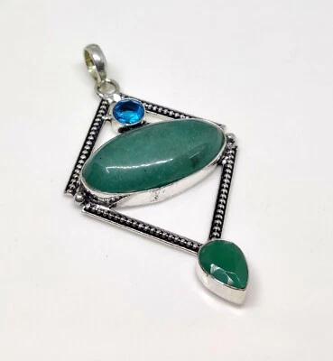 Colgante Joyería Moda Hecho a Mano Topacio Azul Ónix Verde Natural 2.75" Foto 1 de 2