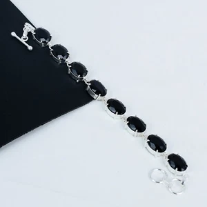 Black Spinel Gemstone Bracelet 925 Solid Silver Jewelry For Valentine's Day Gift - Picture 1 of 4