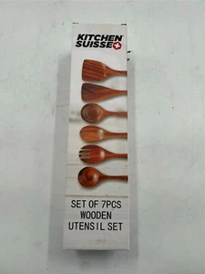 KITCHEN SUISSE 7 PC WOODEN UTENSIL SET NEW - Picture 1 of 3