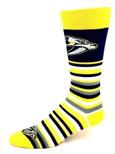 Nashville Predators Hockey Navy & Gold Multi Stripe Deuce Crew Socks - Picture 1 of 2