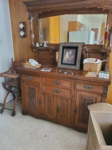 ANTIQUE OAK Buffet 1800’s or early 1900’s  Hand Carved Cover