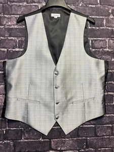 Calvin Klein Formal Wear Vest Mens XL Silver Sleeveless Strap Back Plaid Wedding - Picture 1 of 11