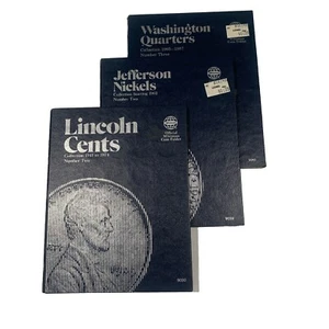 Set of 3 - Whitman Coin Folders Lincoln Cents Jefferson Nickels & Quarters ￼ ￼ - Picture 1 of 4