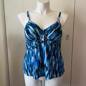 Trimshaper Plus Size Swimsuit Swim Top Boho Blue Black White No UW Sz 12 - Picture 1 of 6