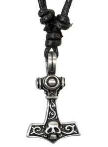 Thors Hammer & Schädel Zinn Anhänger Wikinger Odin Mjolnir Thor Gothic Biker Halskette - Bild 1 von 3