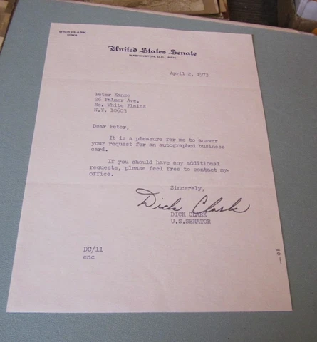 1973 Iowa Senator Dick Clark Autograph Signed Letter Democrat 1300 Mile Walk Cover
