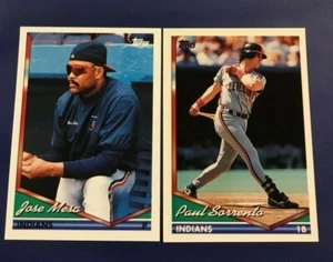 1994 Topps # 7 JOSE MESA # 358 PAUL SORRENTO Lot 2 Cleveland Indians Sharp ! - Picture 1 of 1