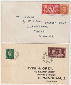 1937/53 MIDLAND T P O GOING NORTH OR SOUTH PMK ON 2 COVERS TO B'HAM & LLANDYSSUL - Picture 1 of 3