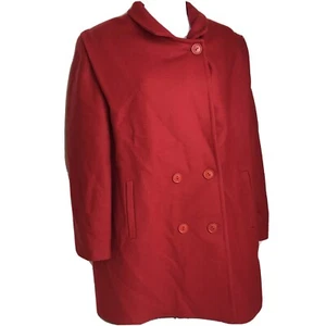 Vintage Jofeld Wool Blend Red Button Front Over Pea Coat Medium Womens YY - Picture 1 of 8