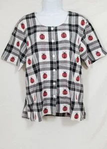 Blusa a cuadros multicolor manga corta Laby Bug Cabin Creek para mujer talla mediana - Imagen 1 de 5