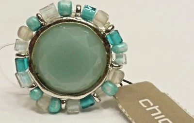 A58) Anillo de cuentas de vidrio elástico azul turquesa - Nuevo con etiqueta Foto 1 de 4