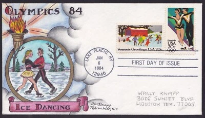 SCOTT 2069 OLYMPICS DOROTHY KNAPP HAND PAINTED FIRST DAY COVER FDC ICE DANCING - Image 1 of 2
