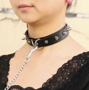 Black Bondage Collar with Lead Neck Cuff Kinky Slave BDSM Restraint Harness - Picture 1 of 7