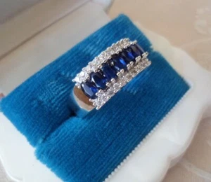 Vintage Jewellery Gold Ring Blue White Sapphires Antique Deco Jewelry Plus Size - Picture 1 of 9