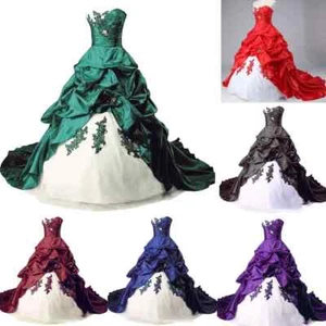 Gothic Wedding Dresses Ruched Sweetheart Sleeveless Lace up Bridal Gowns Train - Picture 1 of 11
