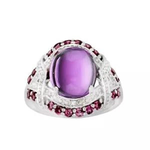 5.60 ctw Natural Amethyst Cabochon Oval cut Sterling Silver Ring White Gold Over - Picture 1 of 2