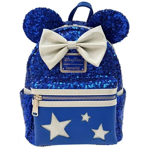 Loungefly Disney Parks Wishes Minnie Mouse Blau Pailletten Mini Rucksack Tasche - Bild 1 von 7
