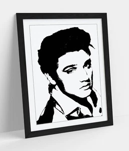 ELVIS PRESLEY KING OF ROCK - CARTEL ENMARCADO ARTE IMPRESIÓN OBRAS DE ARTE - BLANCO Y NEGRO - Imagen 1 de 10