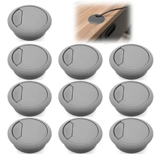 10pcs 2-3/8" Gray PC Computer Cord Cable Wire Organizer Hole Cover Desk Grommet - Picture 1 of 3