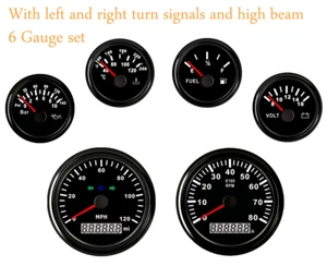 6 Gauge Set With Sender 120MPH Speedometer Tachometer Fuel Temp Volt Oil Red LED - Imagen 1 de 11
