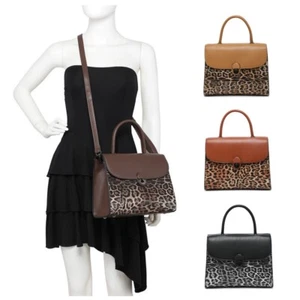 Bolso de hombro mediano de cuero sintético para dama con estampado de leopardo con diseño de cubierta - Imagen 1 de 11