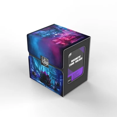 TCG/MTG Commander 100+ 卡艺术卡盒带存储(网络朋克黑色莲花) — 第 1/4 张图片