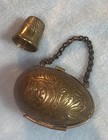 Antique Victorian Thimble Egg Case Holder ETUI Chatelaine Embossed Brass ￼
