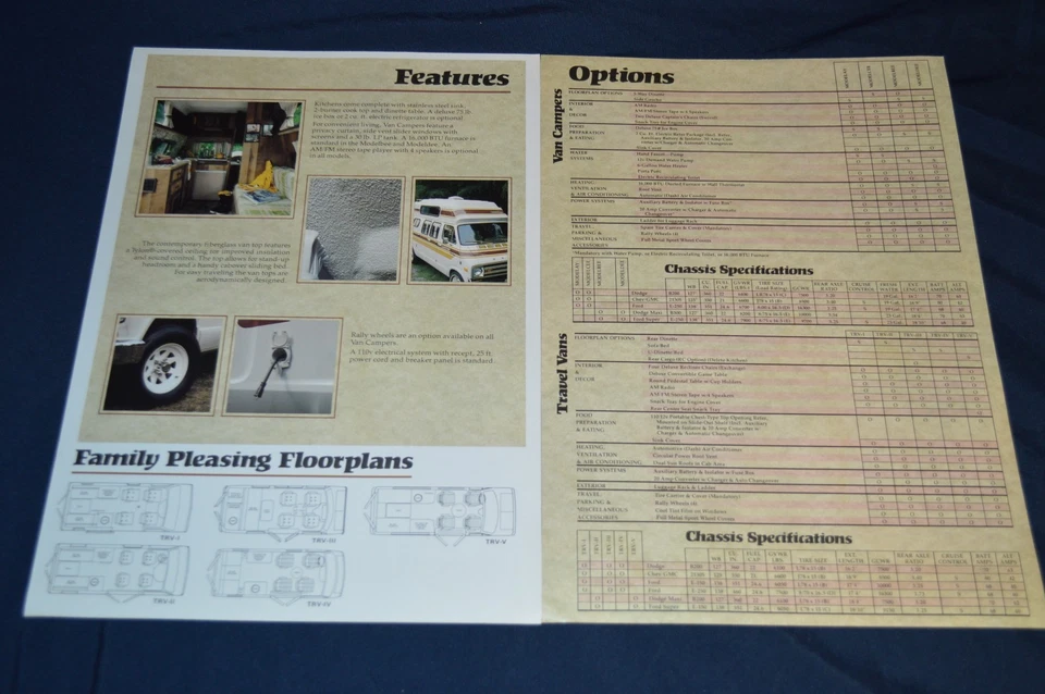 Dodge Coachmen 1979 cámper furgoneta de viaje opciones concesionario original característica anuncio impreso Foto 1 de 2
