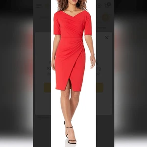 Tadashi Shoji Adi strukturiertes Krepp Kleid Plissee Wickel Flamme Größe L - Bild 1 von 11