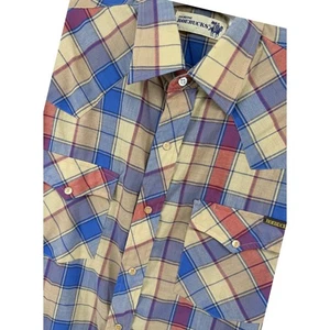 VTG Genuine Roebucks Mens Plaid Western Shirt M Long Sleeve Pearl Snap Cowboy - Picture 1 of 11