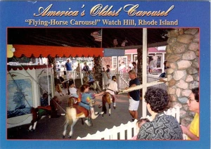 Watch Hill, RI Rhode Island FLYING HORSE CAROUSEL~America's Oldest 4X6 Postcard - Picture 1 of 2