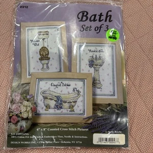 Counted Cross Stitch Kit "Bath Fixtures" Design Works #2312 Bathtub Sink Toilet - Picture 1 of 3