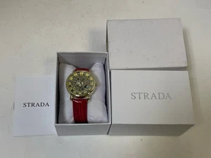 STRADA 38mm Japanese Movement Steampunk Skeleton Watch Dial Faux Leather Strap - Picture 1 of 5