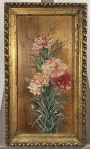 Ancienne huile sur panneau signée période Art Nouveau : joli bouquet de fleurs - Picture 1 of 12