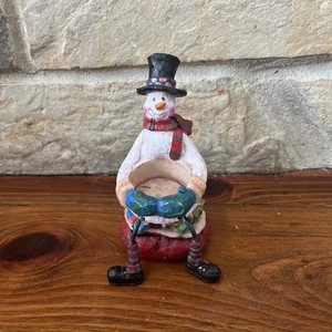 Primitiver Schneemann Teelichthalter Weihnachten Winter Dekor 5 1/2" hoch - Bild 1 von 10