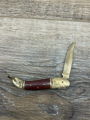 Antiguo cuchillo plegable tailandés de latón bolsillo campamento de frutas alrededor de 1960 Foto 1 de 4