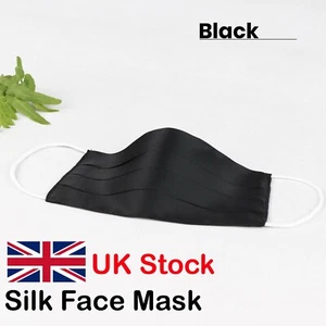 Silk Face Mask Nose Mouth Cover Reusable Washable Luxury Elegant Satin Black - Picture 1 of 7