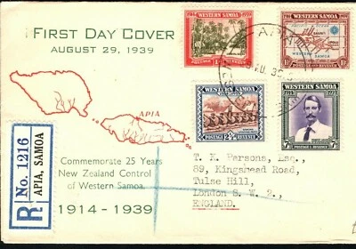 SAMOA FDC 1939 Apia Registered First Day Cover Values 1d - 7d GB London PB299 - Image 1 of 4
