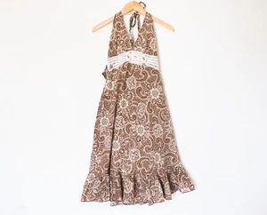 Speechless | Vintage 00’s Brown & Cream Paisley & Floral Halter Dress | Size 9 - Picture 1 of 10