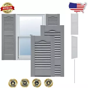 Waterproof Lifetime Vinyl Open Louver Shutters, 14.5"W x 25"H, Easy Install - Picture 1 of 11