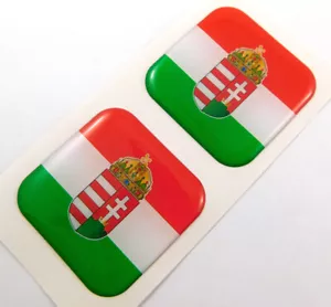 Hungary flag Square Domed Decal car bike gel stickers 1.5" 2pc - Imagen 1 de 2