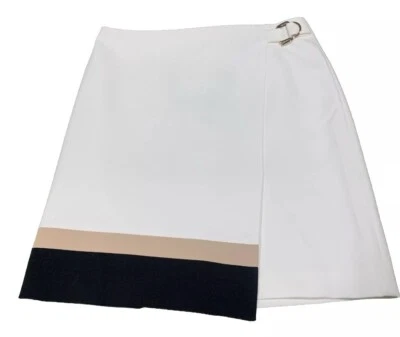 Falda para mujer White House Black Market marfil bloque de color hebilla envolvente talla 4 ¡Nueva! Foto 1 de 4