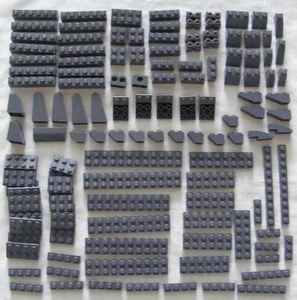LEGO Dark Grey BRICKS & TILES x126 + modified Inverted Sloped Columns Plates - Picture 1 of 6