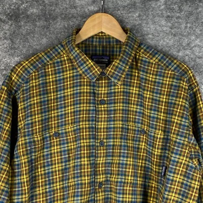 Patagonia Shirt Mens Large Yellow Plaid Organic Cotton Light Med Weight Flannel - Image 1 of 4